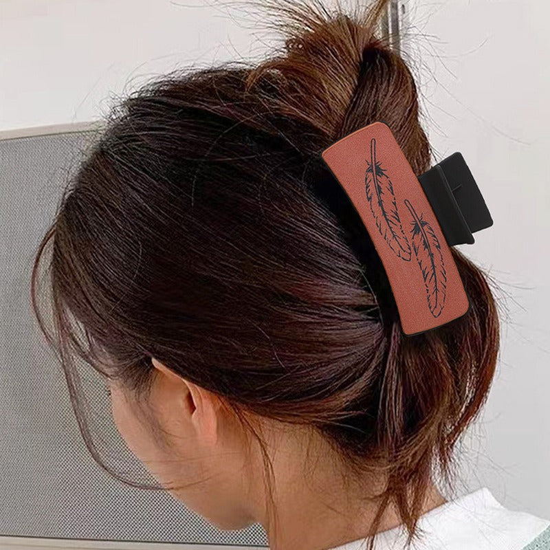 Wholesale Western Cowboy Style Feather Cow Scalp Leather Women' s Hair Clip Shark Clip